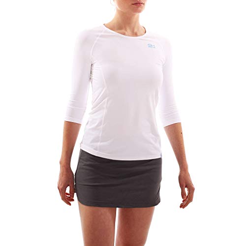 Sportkind Mädchen & Damen Tennis, Running, Sport 3/4 Langarmshirt mit Rundhalsausschnitt, UV-Schutz UPF 50+, atmungsaktiv, Weiss, Gr. L von Sportkind