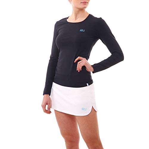 Sportkind Mädchen & Damen Tennis, Running, Sport Langarm Shirt mit Rundhalsausschnitt, UV-Schutz UPF 50+, atmungsaktiv, Navy blau, Gr. 140 von Sportkind