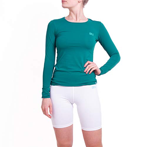 Sportkind Mädchen & Damen Tennis, Running, Sport Langarm Shirt mit Rundhalsausschnitt, UV-Schutz UPF 50+, atmungsaktiv, Petrol grün, Gr. S von Sportkind