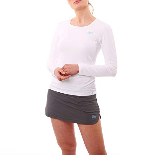 Sportkind Mädchen & Damen Tennis, Running, Sport Langarm Shirt mit Rundhalsausschnitt, UV-Schutz UPF 50+, atmungsaktiv, Weiss, Gr. 158 von Sportkind