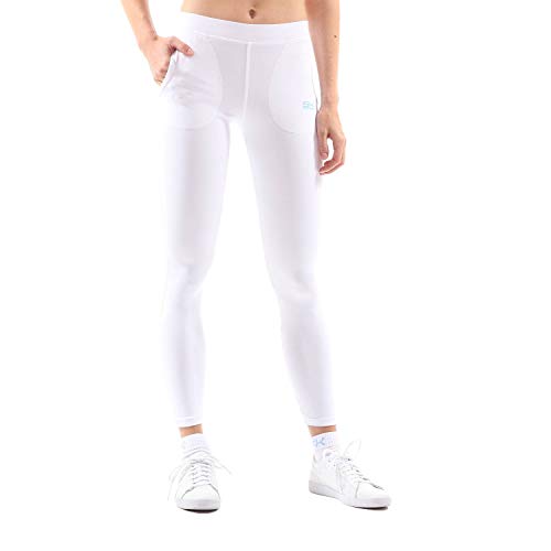 Sportkind Mädchen & Damen Tennis, Running Tights, Sport 7/8 Lange Leggings mit Taschen, Mid Waist, Blickdicht, atmungsaktiv, Weiss, Gr. 140 von Sportkind