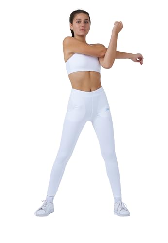 Sportkind Mädchen & Damen Tennis, Running Tights, Sport 7/8 Lange Leggings mit Taschen, Mid Waist, Blickdicht, atmungsaktiv, Weiss, Gr. M von Sportkind