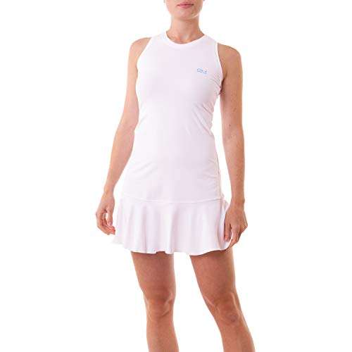 Sportkind Mädchen & Damen Tenniskleid Performance mit raffiniertem Rückenausschnitt, UV-Schutz 50+, ärmellos, weiß, Gr. S von Sportkind