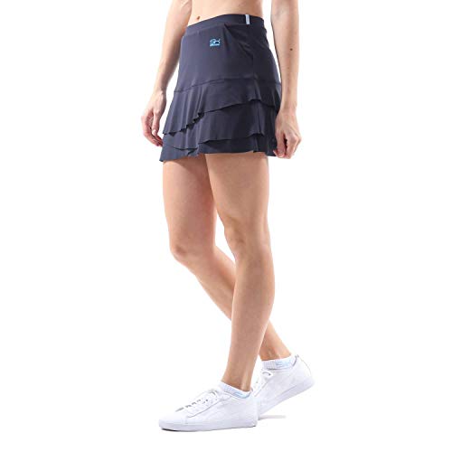 Sportkind Mädchen & Damen Tulip Tennis, Hockey, Golf Skort, Rock mit Taschen & Innenhose, atmungsaktiv, UV-Schutz, Navy blau, Gr. L von Sportkind