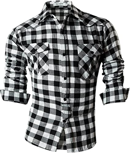 Sportrendy Herren Freizeit Hemden Slim Button Down Long Sleeves Dress Shirts Tops JZS013 Blackwhite L von Sportrendy