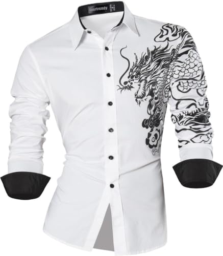 Sportrendy Herren Freizeit Hemden Slim Button Down Long Sleeves Dress Shirts Tops JZS041 White M von Sportrendy