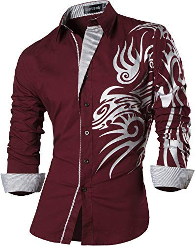 Sportrendy Herren Freizeit Hemden Slim Button Down Long Sleeves Dress Shirts Tops JZS043 WineRed M von Sportrendy