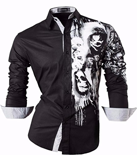 Sportrendy Herren Freizeit Hemden Slim Button Down Long Sleeves Dress Shirts Tops JZS047 Black XXL von Sportrendy