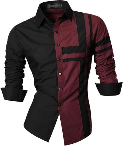 Sportrendy Herren Freizeit Hemden Slim Button Down Long Sleeves Dress Shirts Tops JZS051 WineRed XL von Sportrendy