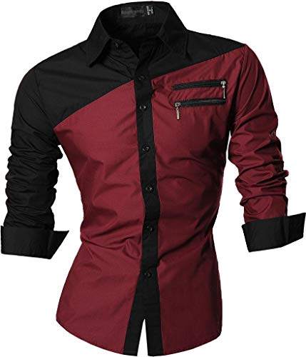 Sportrendy Herren Freizeit Hemden Slim Button Down Long Sleeves Dress Shirts Tops JZS052 WineRed 3XL von Sportrendy