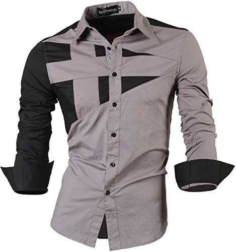 Sportrendy Herren Freizeit Hemden Slim Button Down Long Sleeves Dress Shirts Tops JZS054 Gray XL von Sportrendy
