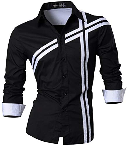 Sportrendy Herren Freizeit Hemden Slim Button Down Long Sleeves Dress Shirts Tops JZS076 Black XL von Sportrendy