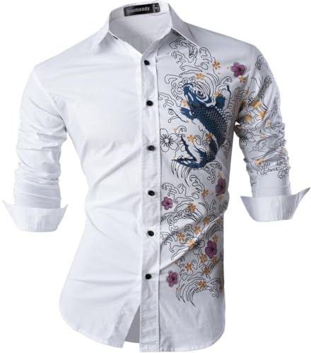 Sportrendy Herren Freizeit Hemden Slim Button Down Long Sleeves Dress Shirts Tops JZS091 White S von Sportrendy