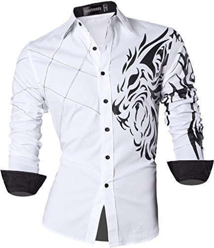 Sportrendy Herren Freizeit Hemden Slim Button Down Long Sleeves Dress Shirts Tops, L, Jzs045_white von Sportrendy