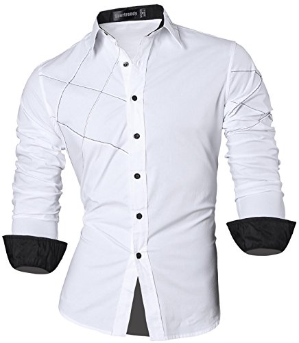 Sportrendy Herren Freizeit Hemden Slim Button Down Long Sleeves Dress Shirts Tops JZS044 White S von Sportrendy