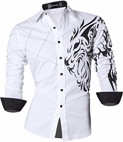 Sportrendy Herren Freizeit Hemden Slim Button Down Long Sleeves Dress Shirts Tops JZS045 White S von Sportrendy