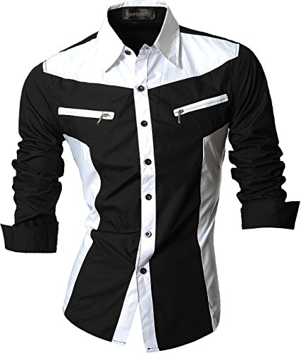 Sportrendy Herren Slim Fit Lange Ärmel Casual Button Down Dress Shirts JZS041, Jzs053_schwarz, XX-Large von Sportrendy