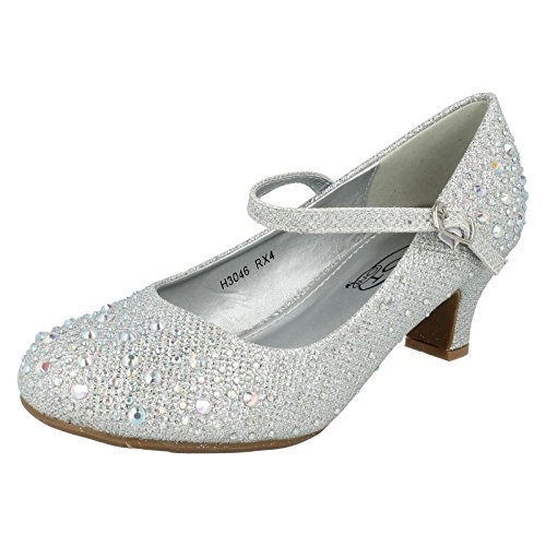 Spot On Kinder Mädchen Schuhe mit Strasssteinen, glitzernd, High Heel, silber, 32 EU von Spot on