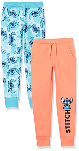 Amazon Essentials Disney | Marvel | Star Wars | Frozen | Princess Mädchen Jogginghose aus Fleece (zuvor Spotted Zebra), 2er-Pack, Blau Stitch/Orange, 3 Jahre von Amazon Essentials