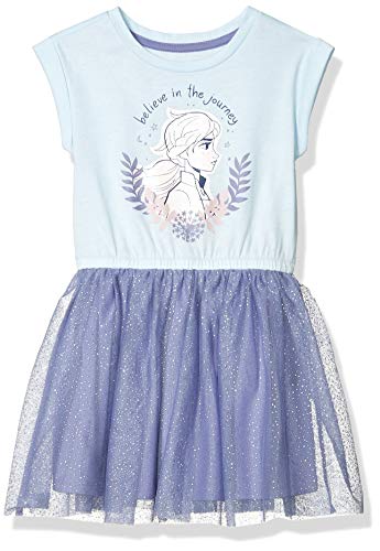 Amazon Essentials Disney | Marvel | Star Wars Mädchen Tutu-Strickkleider mit kurzen Ärmeln-Auslauffarben, Blau Frozen 2 Fearless, 3 Jahre von Amazon Essentials