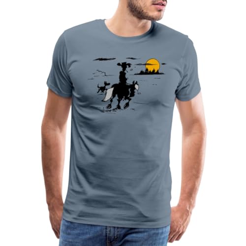 Spreadshirt Lucky Luke mit Jolly Jumper und Rantanplan Männer Premium T-Shirt, L, Blaugrau von Spreadshirt