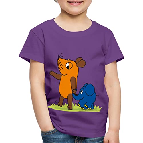 Spreadshirt Die Sendung Mit Der Maus Elefant Und Maus Hand An Rüssel Kinder Premium T-Shirt, 122/128 (6 Jahre), Lila von Spreadshirt