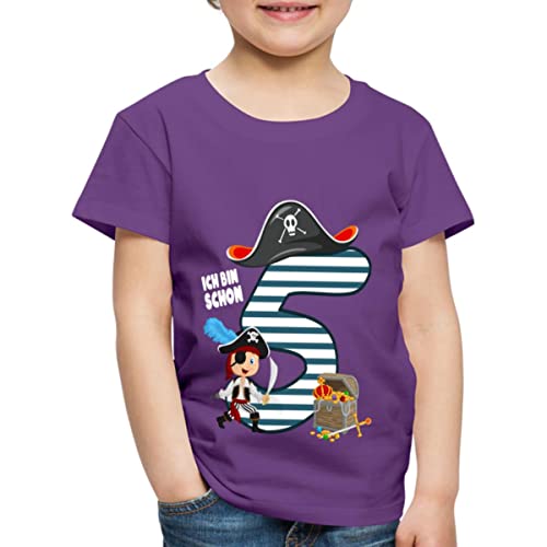 Spreadshirt 5. Geburtstag Schon Ich Schon Bin Fünf Pirat Schatz Kinder Premium T-Shirt, 110/116 (4 Jahre), Lila von Spreadshirt