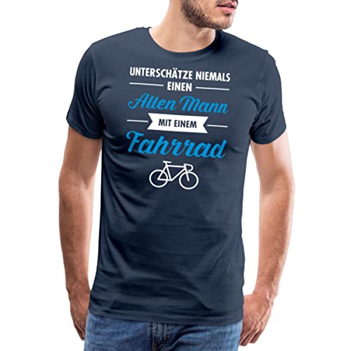 Spreadshirt Alter Mann Mit Fahrrad Lustiger Spruch Männer Premium T-Shirt, XXL, Navy von Spreadshirt