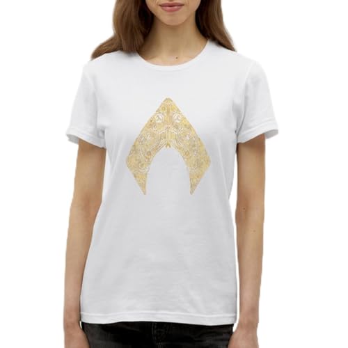 Spreadshirt Aquaman Film Logo Gold Strichzeichnung Frauen T-Shirt, L, Weiß von Spreadshirt