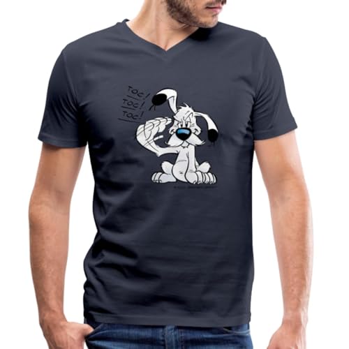 Spreadshirt Asterix & Obelix Idefix Klopft TOC TOC TOC Männer Bio-T-Shirt mit V-Ausschnitt, L, Navy von Spreadshirt