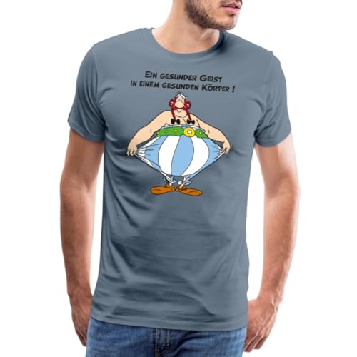 Spreadshirt Asterix und Obelix Körper Gesundheit Spruch Männer Premium T-Shirt, XXL, Blaugrau von Spreadshirt