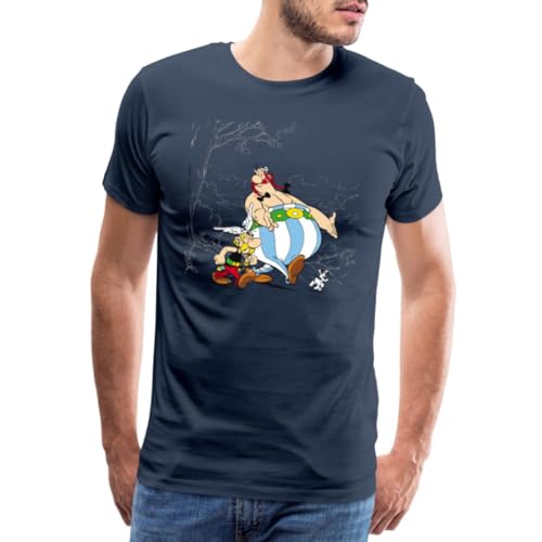 Spreadshirt Asterix & Obelix gehen mit Idefix Spazieren Männer Premium T-Shirt, 4XL, Navy von Spreadshirt