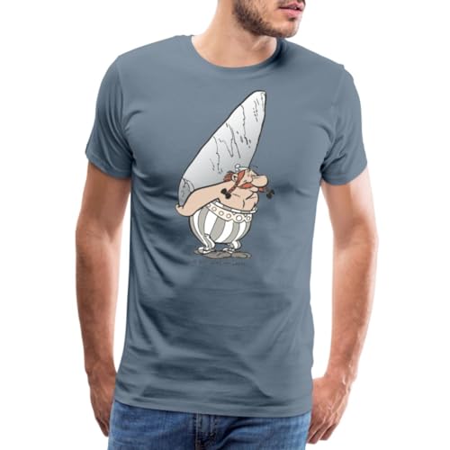 Spreadshirt Asterix & Obelix - Obelix Hinkelstein Männer Premium T-Shirt, M, Blaugrau von Spreadshirt