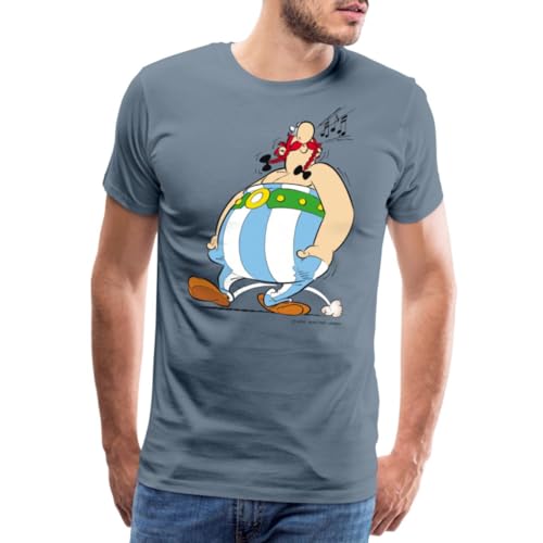 Spreadshirt Asterix & Obelix Pfeift Melodie Männer Premium T-Shirt, M, Blaugrau von Spreadshirt