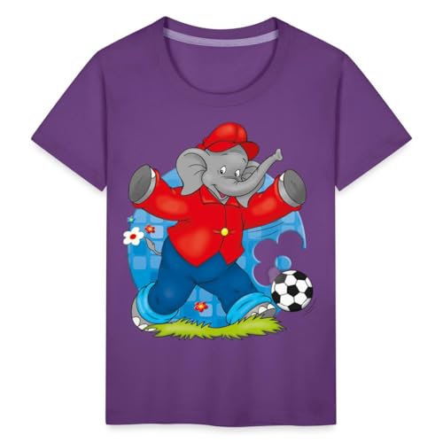 Spreadshirt Benjamin Blümchen Fußballer Kinder Premium T-Shirt, 122/128 (6 Jahre), Lila von Spreadshirt