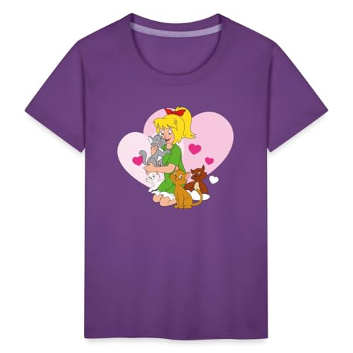 Spreadshirt Bibi Blocksberg Kuschelt Mit Süßen Kätzchen Kinder Premium T-Shirt, 122/128 (6 Jahre), Lila von Spreadshirt