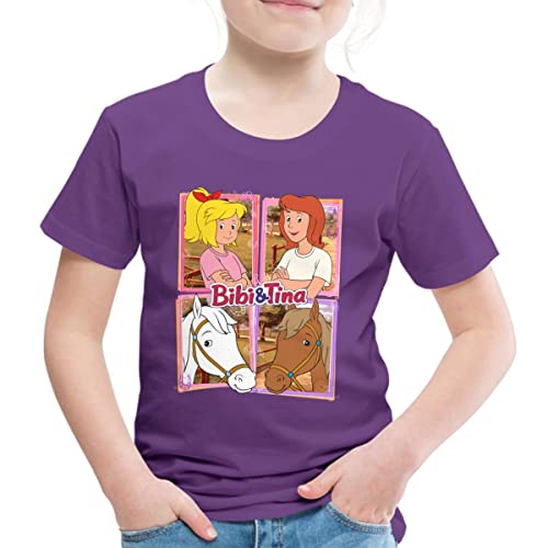 Spreadshirt Bibi Und Tina Mit Amadeus Und Sabrina Kachelmotiv Kinder Premium T-Shirt, 122/128 (6 Jahre), Lila von Spreadshirt
