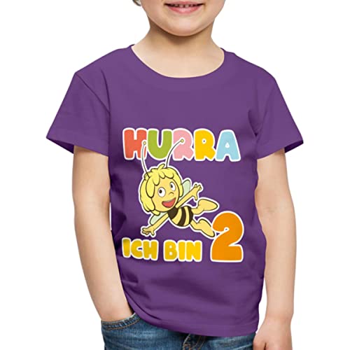 Spreadshirt Biene Maja Hurra Ich Bin 2! Zweiter Geburtstag Kinder Premium T-Shirt, 98/104 (2 Jahre), Lila von Spreadshirt