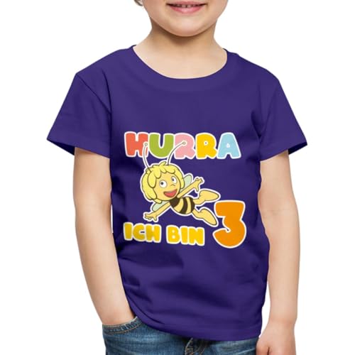 Spreadshirt Biene Maja Hurra Ich Bin 3! Dritter Geburtstag Kinder Premium T-Shirt, 98/104 (2 Jahre), Lila von Spreadshirt