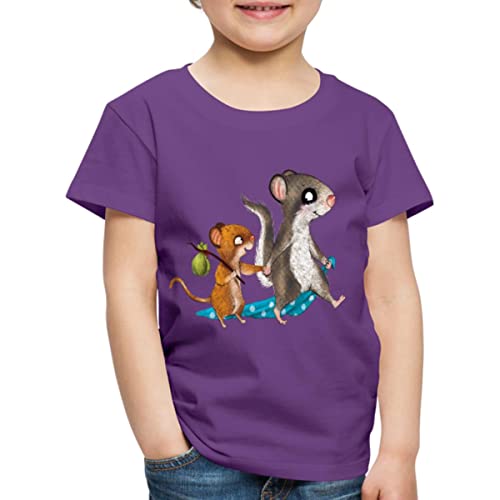 Spreadshirt Der Kleine Siebenschläfer Unterwegs Mit Der Maus Kinder Premium T-Shirt, 110/116 (4 Jahre), Lila von Spreadshirt