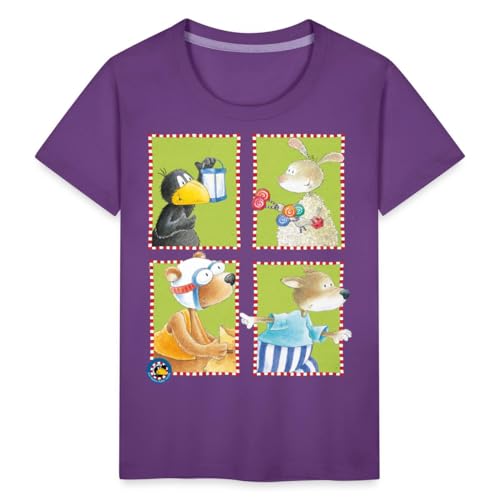 Spreadshirt Der kleine Rabe Socke mit Freunden Kachel Kinder Premium T-Shirt, 110/116 (4 Jahre), Lila von Spreadshirt