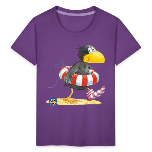 Spreadshirt Der kleine Rabe Socke mit Schwimmreifen Kinder Premium T-Shirt, 110/116 (4 Jahre), Lila von Spreadshirt