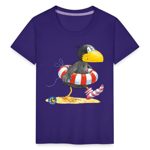 Spreadshirt Der kleine Rabe Socke mit Schwimmreifen Kinder Premium T-Shirt, 134/140 (8 Jahre), Lila von Spreadshirt