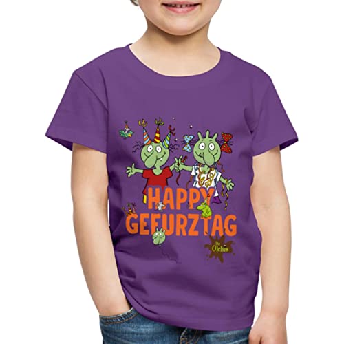 Spreadshirt Die Olchis Classic Happy Gefurztag Geburtstag Kinder Premium T-Shirt, 110/116 (4 Jahre), Lila von Spreadshirt