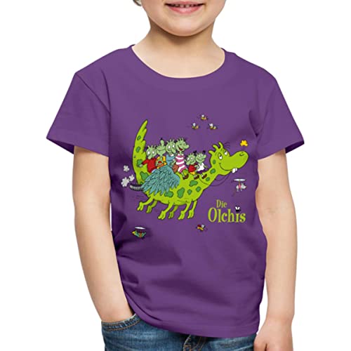 Spreadshirt Die Olchis Classic Zusammen Auf Feuerstuhl Kinder Premium T-Shirt, 110/116 (4 Jahre), Lila von Spreadshirt