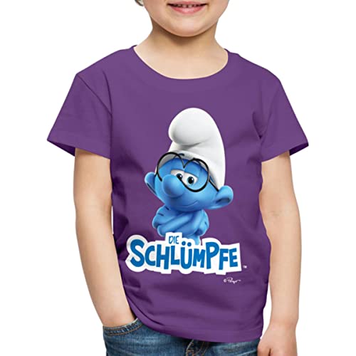 Spreadshirt Die Schlümpfe Schlaubi Schlumpf Logo Kinder Premium T-Shirt, 122/128 (6 Jahre), Lila von Spreadshirt