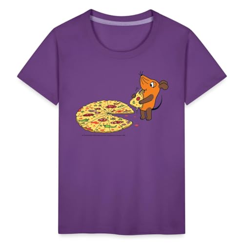 Spreadshirt Die Sendung Mit Der Maus Die Maus Isst Pizza Kinder Premium T-Shirt, 110/116 (4 Jahre), Lila von Spreadshirt