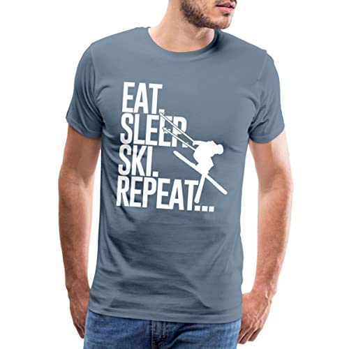 Spreadshirt Eat Sleep Ski Repeat Skifahrer Männer Premium T-Shirt, M, Blaugrau von Spreadshirt