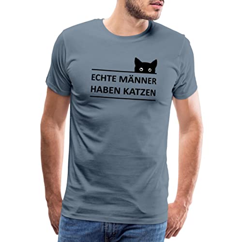 Spreadshirt Echte Männer Haben Katzen Statement Männer Premium T-Shirt, XXL, Blaugrau von Spreadshirt