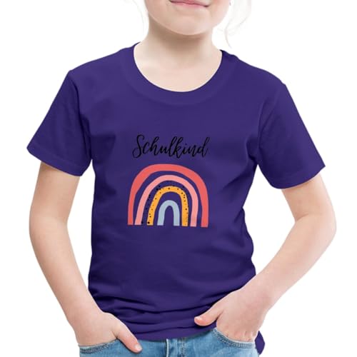 Spreadshirt Einschulung Schulkind 2024 Regenbogen Geschenkidee Kinder Premium T-Shirt, 122/128 (6 Jahre), Lila von Spreadshirt